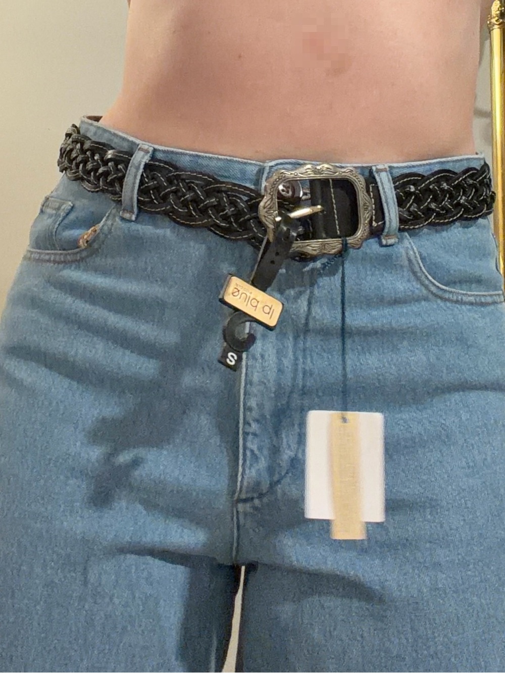 Linea Pelle Black Braided Leather Belt with Engraved Silver Buckle Size Small